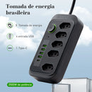 Extensão energia, tomada USB, plugue de água, 100-220V, 10A