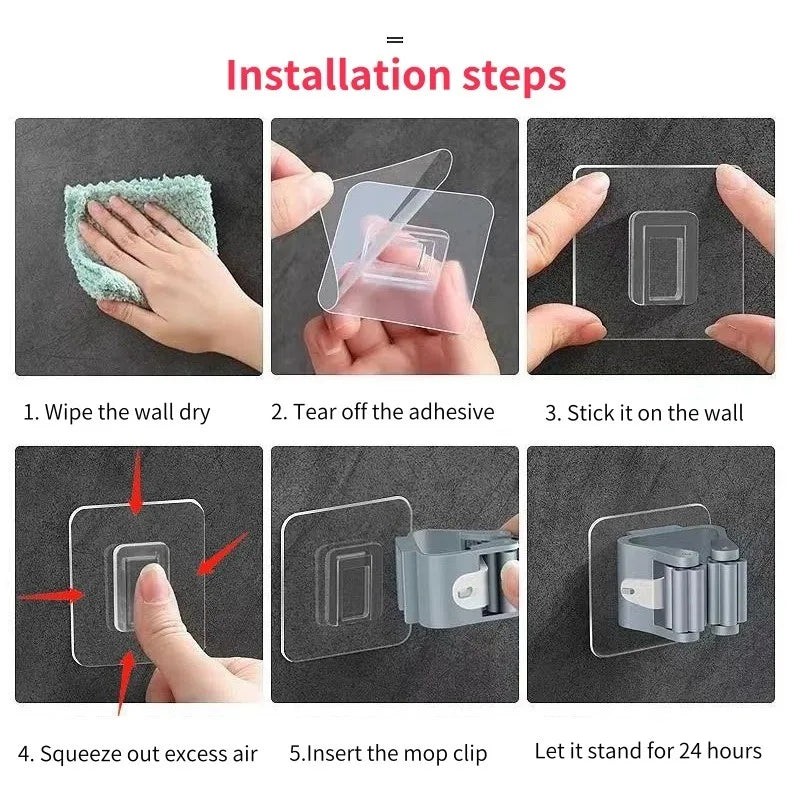 Acessório Autoadesivo Organizador de Vassouras para Cozinha e Banheiros